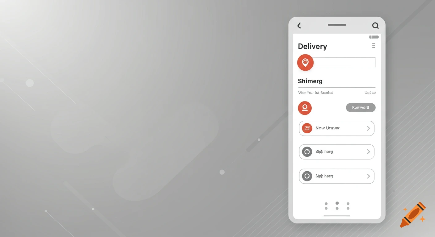 A smartphone displaying a delivery app user interface with a light gray abstract background.
