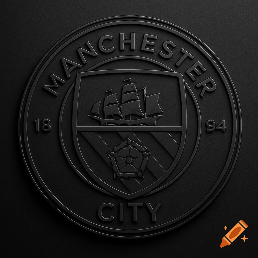Embossed black Manchester City football club logo with a ship, 18, 94, and 'MANCHESTER CITY' text.