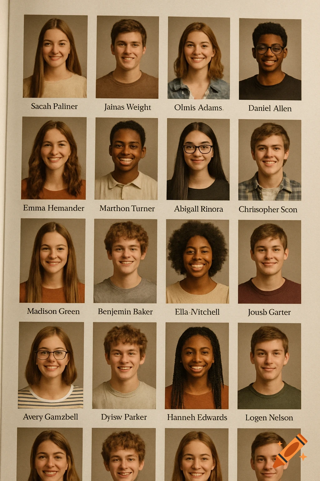 A grid of smiling student portraits from a yearbook, with names printed below each photo.
