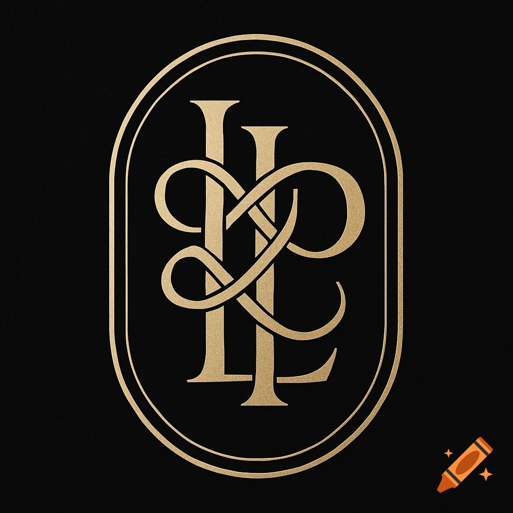 Elegant golden monogram logo with intertwined letters L, L, and P, framed by an oval outline on a black background.