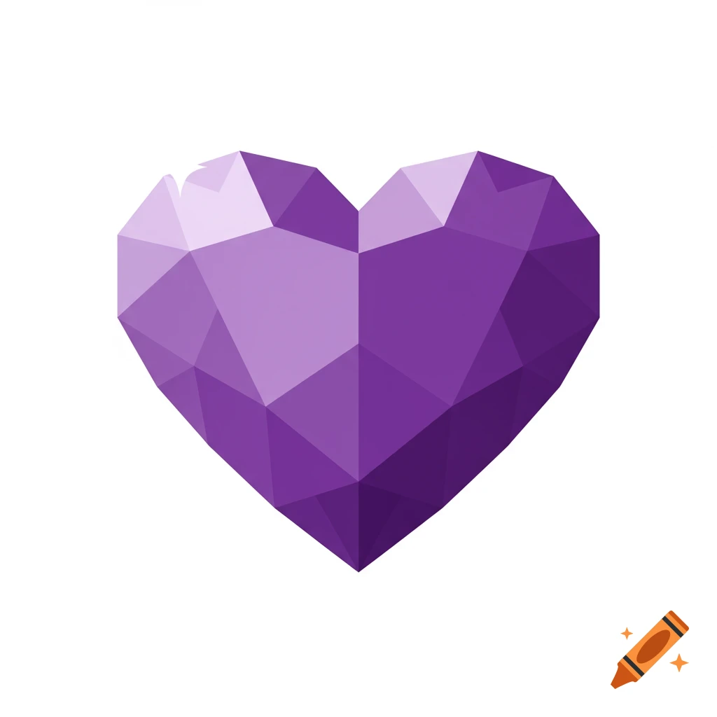 A faceted purple heart-shaped gem illustration on a white background.