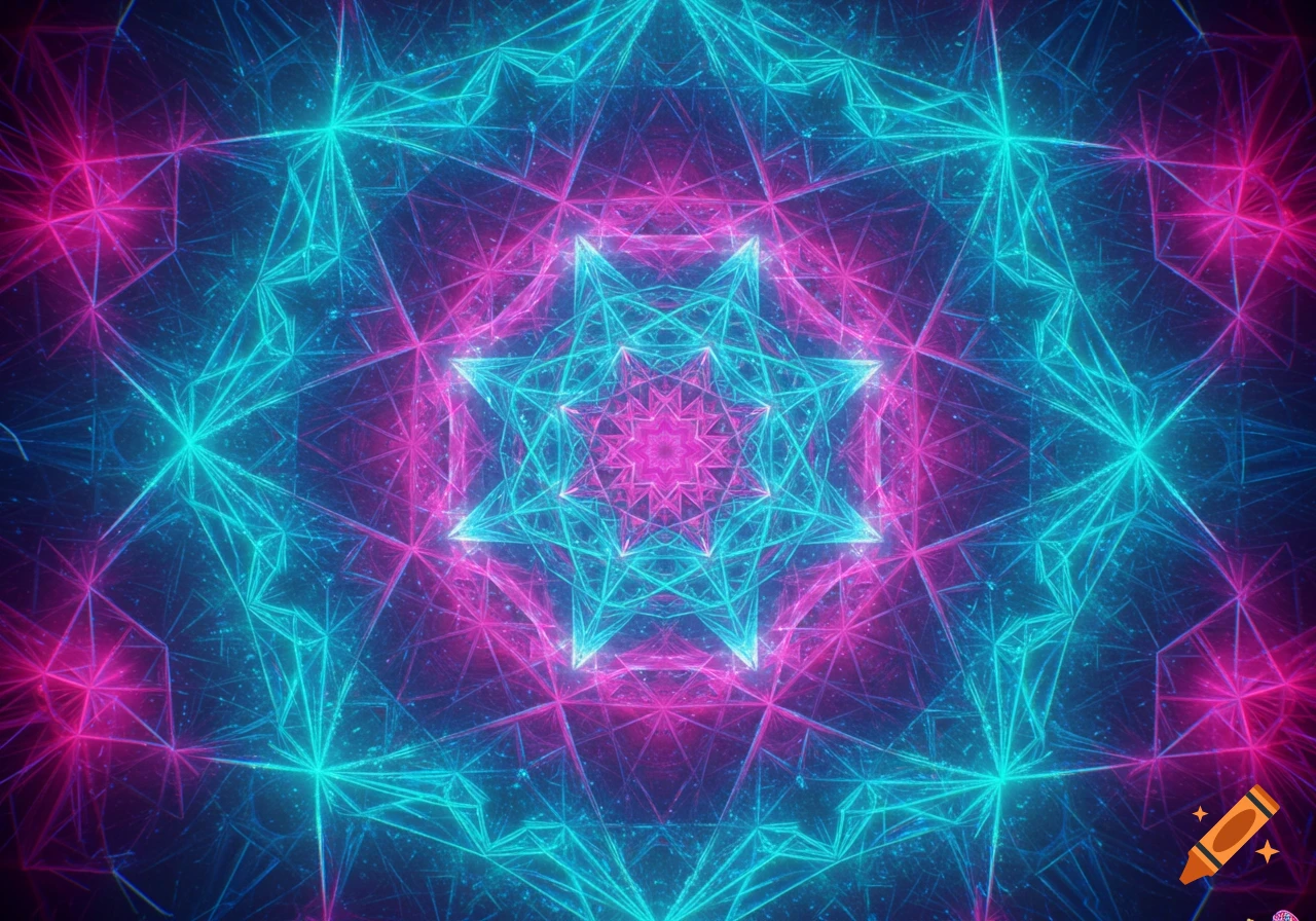 Abstract geometric pattern with glowing cyan and magenta lines forming ...