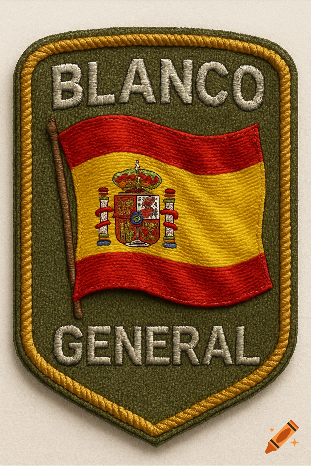 Embroidered military patch with the Spanish flag and the text 'BLANCO GENERAL'.