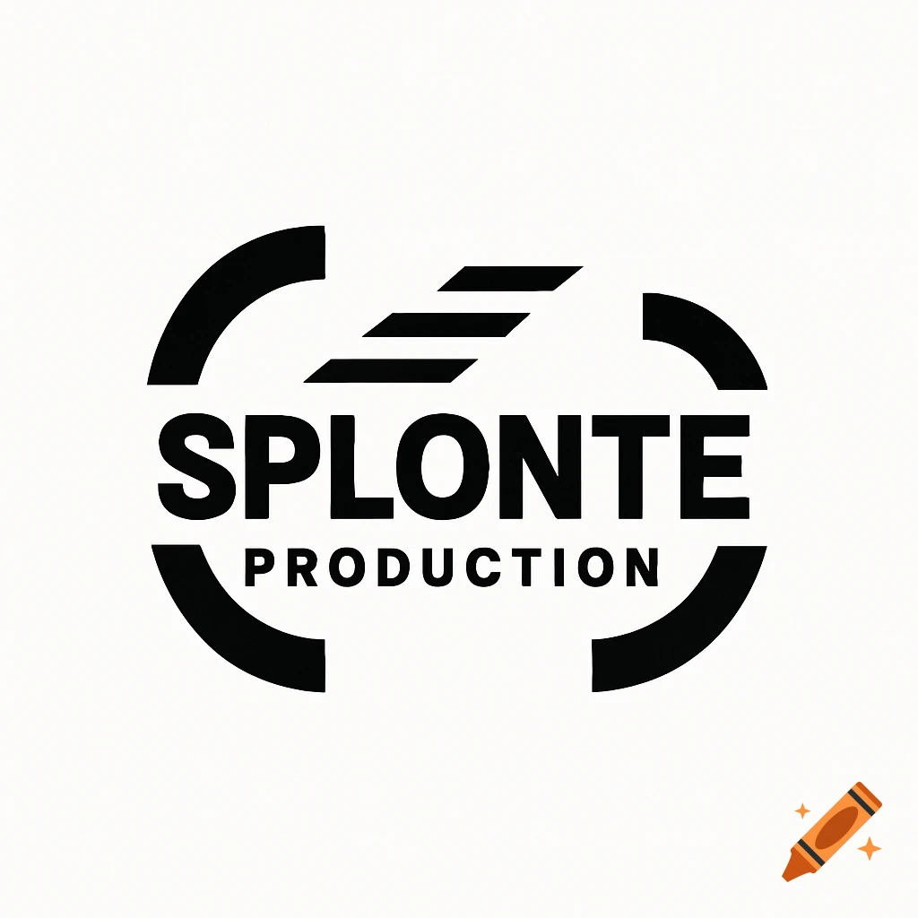 Minimalist black and white logo with 'SPLONTE PRODUCTION' text and a stylized abstract symbol.