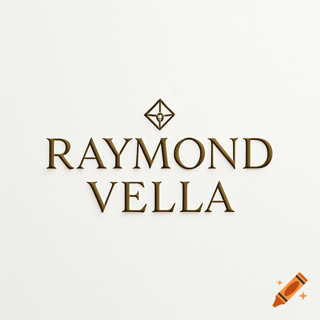 A gold text logo for Raymond Vella with an intricate diamond symbol above on a white background.
