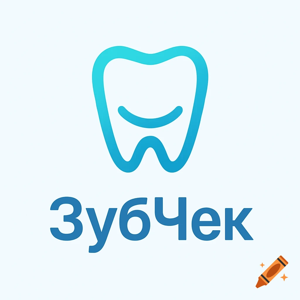 A minimalistic blue and turquoise abstract tooth logo with a smile, above the text "ЗубЧек".