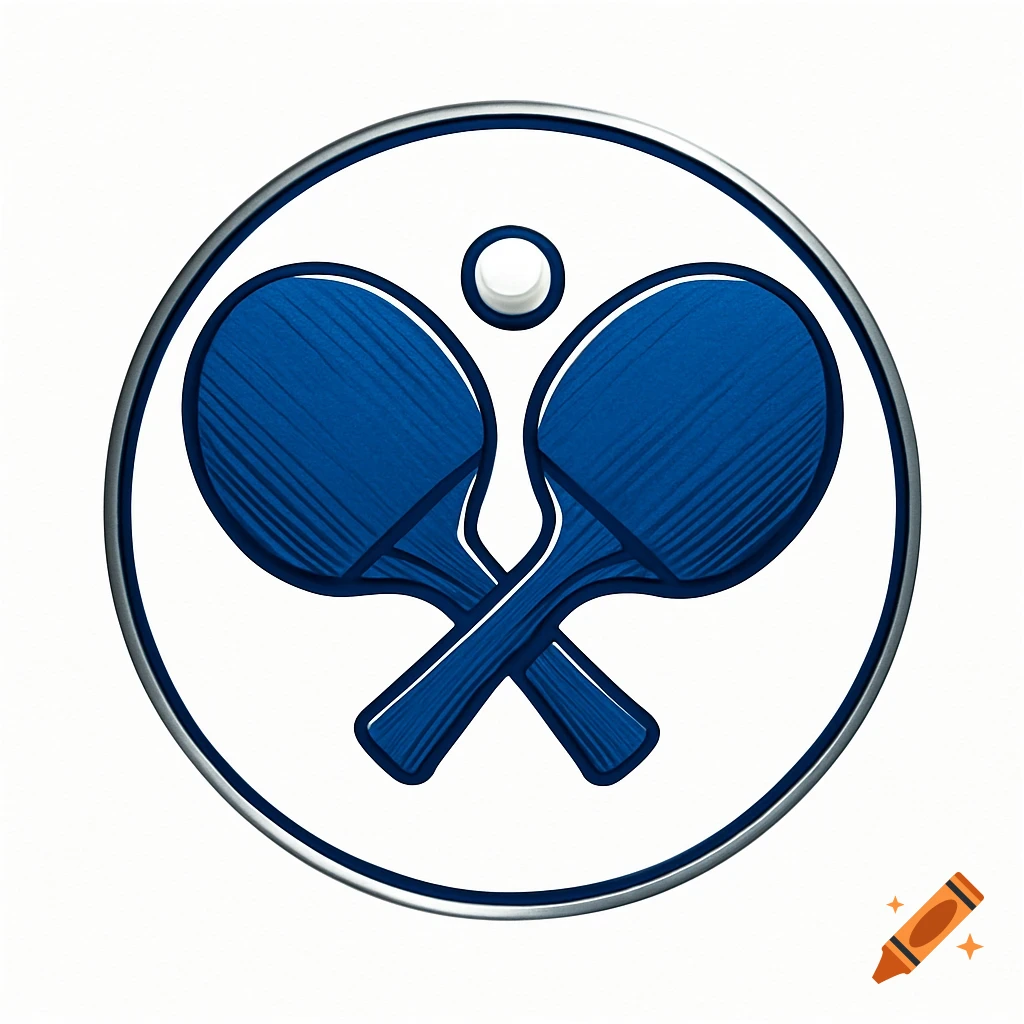 Vectorized logo for table tennis with two crossed blue paddles and a white ball in a silver-bordered white circle.