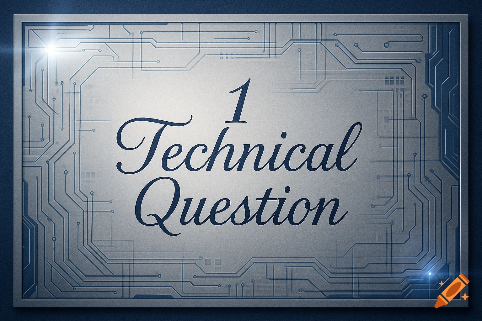 Silver plaque with circuit board pattern and text '1 Technical Question' in a digital graphic style.