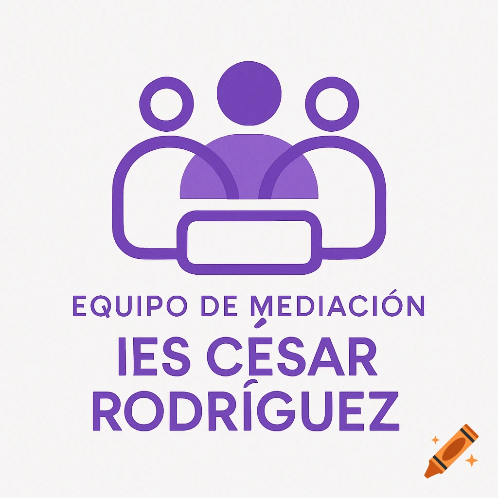 Purple logo with three abstract figures and text 'EQUIPO DE MEDIACIÓN IES CÉSAR RODRÍGUEZ' on a white background.