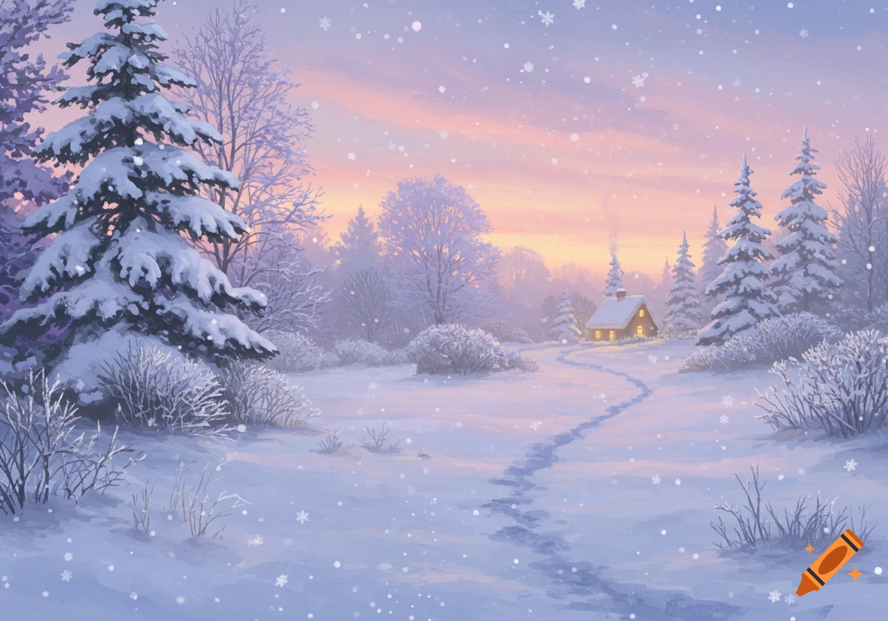 Winter and Christmas Landscape created on Craiyon, image size:1280x896