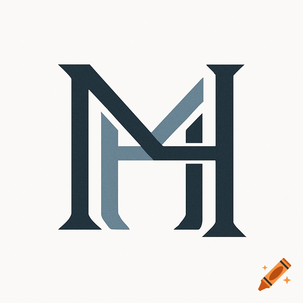 Intertwined dark blue and light blue serif letters M and H on a white background, forming a stylish monogram.