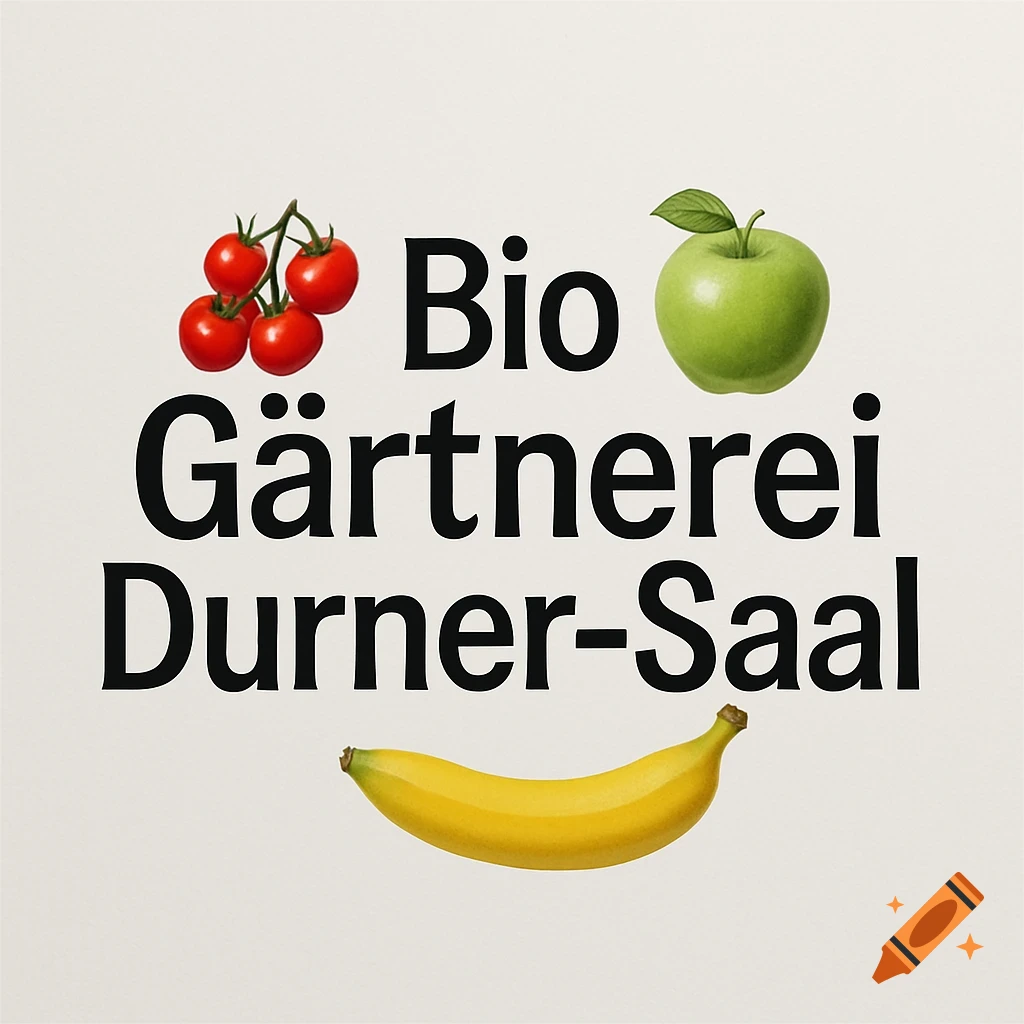 Logo for Bio Gärtnerei Durner-Saal with tomatoes, a green apple, and a banana on a light background.