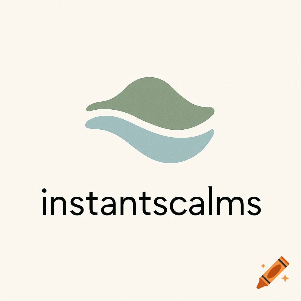 Minimalist logo with green and blue abstract wavy shapes above the word 'instantscalms'.