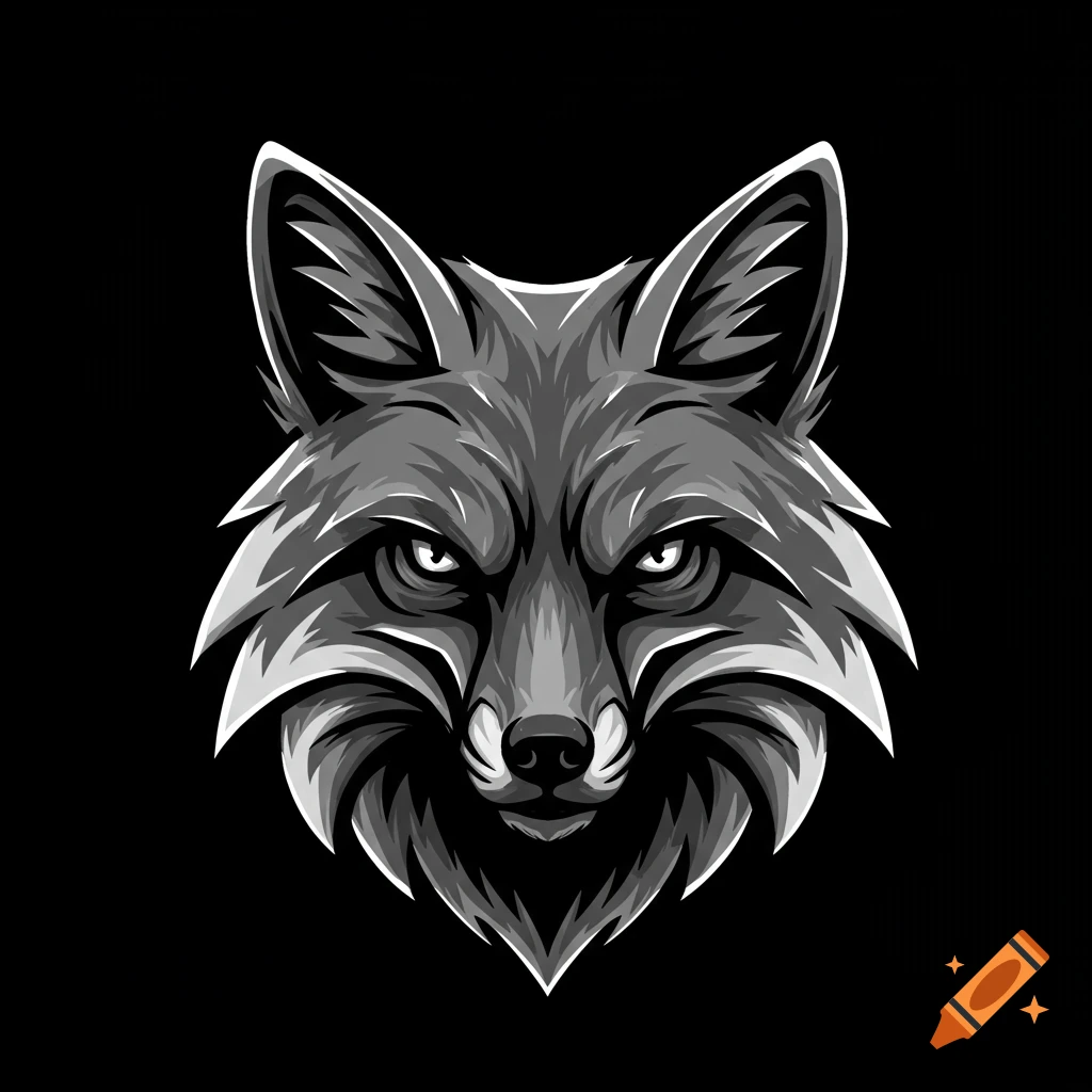 A stylized, aggressive fox head illustration in black and white.