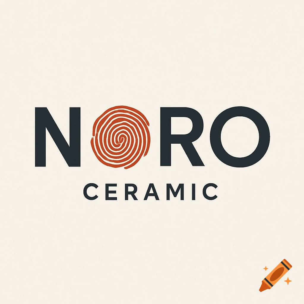 Minimalist logo for NORO CERAMIC with a fingerprint spiral replacing the 'O' in NORO.