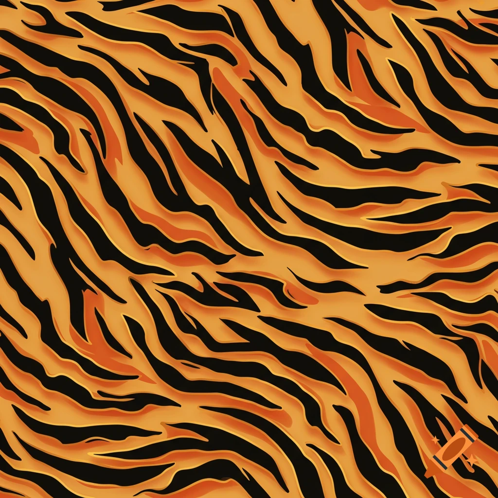 Seamless stylized orange and black curvy tiger stripe pattern.