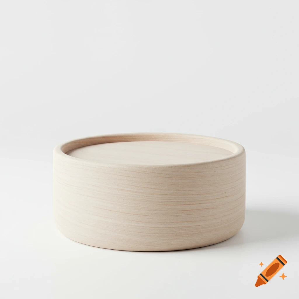 A light wood cylindrical container with a recessed lid, professionally photographed on a clean white background.