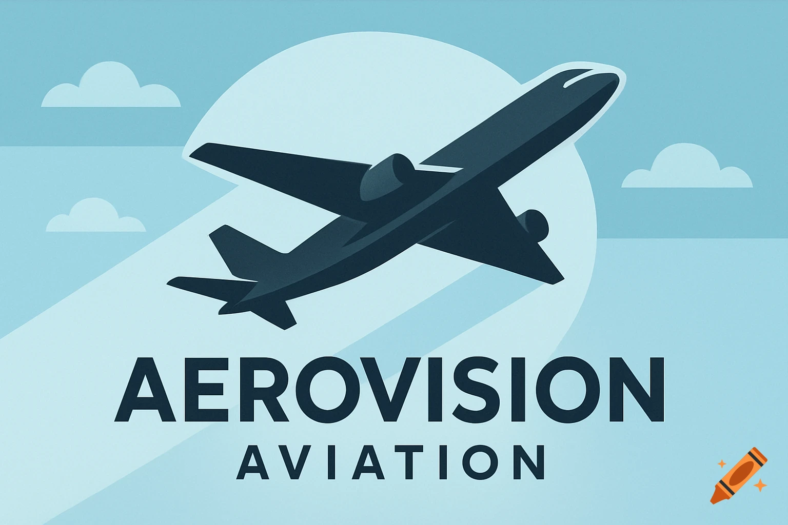 Modern flat-design logo for AeroVision Aviation with a dark blue airplane against a light blue sky and clouds.