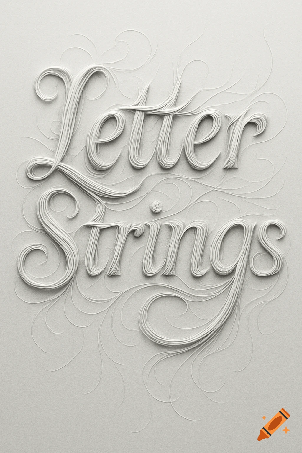 White stylized string typography spells "Letter Strings" on a textured light gray background with swirling decorative lines.