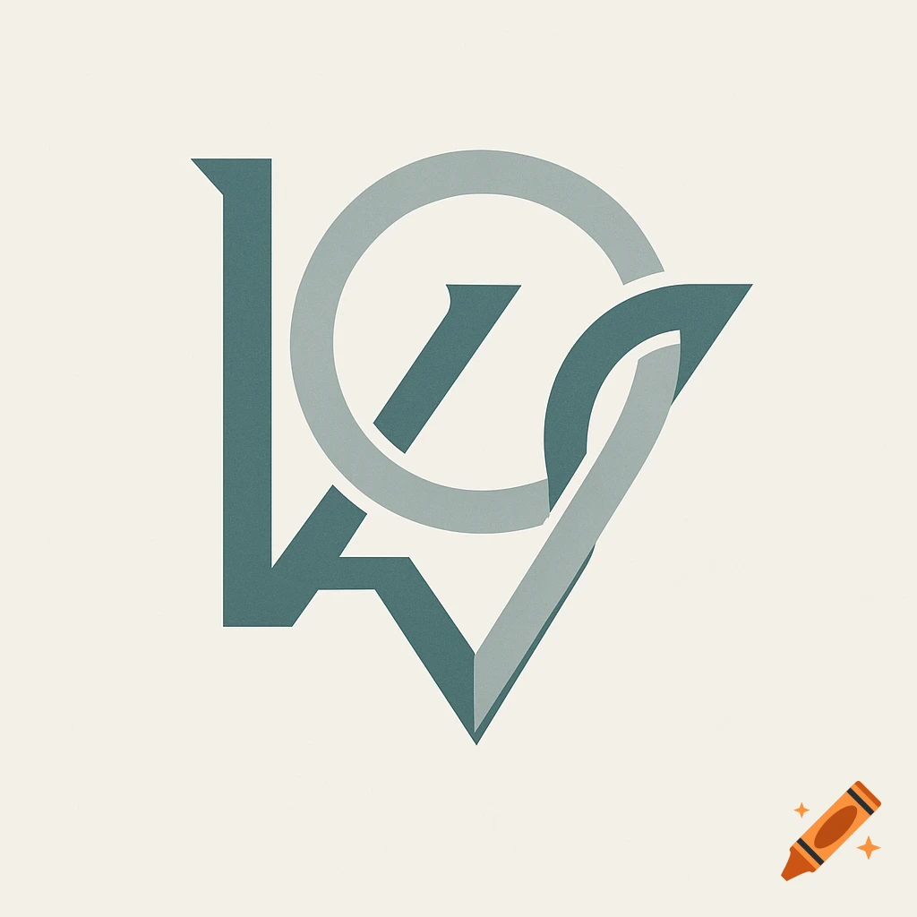 Stylized monogram logo of intertwined teal and light grey letter-like shapes on a cream background.