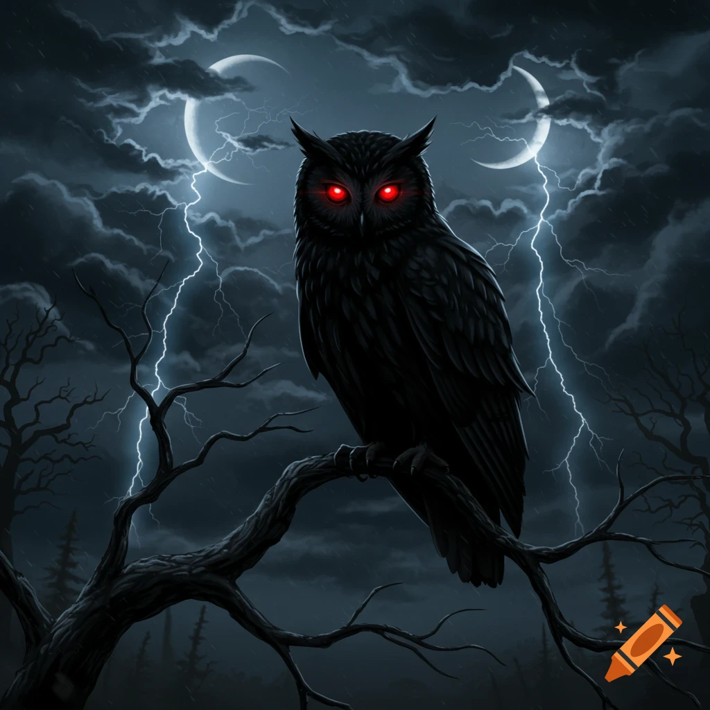 Dark Art of a Menacing Owl created on Craiyon, image size:1024x1024