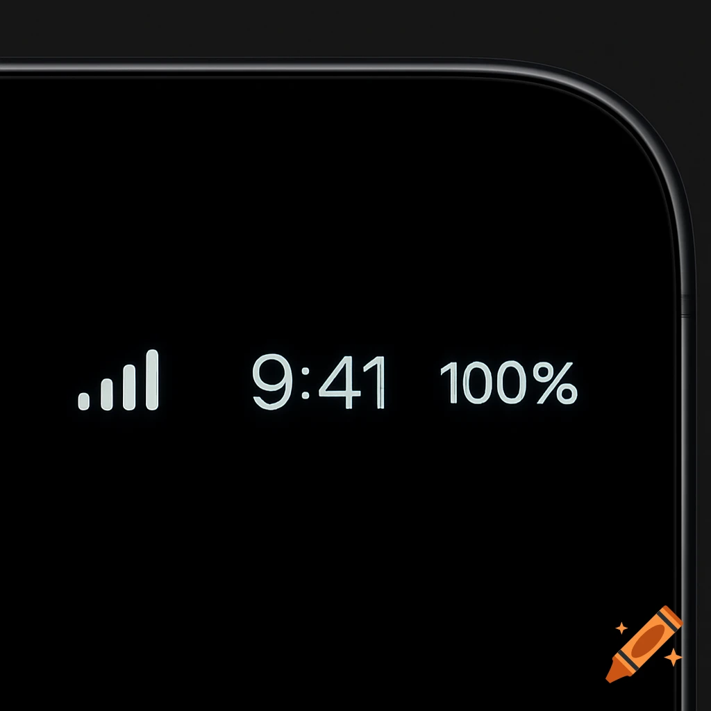 Close-up of a phone screen's status bar showing full signal, 9:41, and 100% battery life.