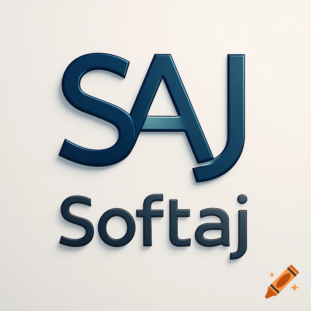 A blue 3D logo with the letters SAJ above the word Softaj on a white background.