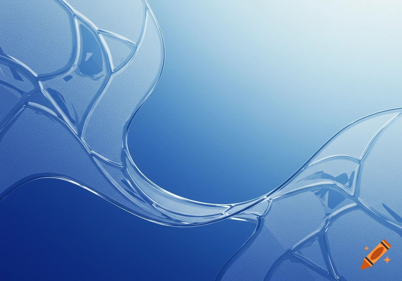 Abstract background with clear, wavy, interconnected shapes against a blue gradient.