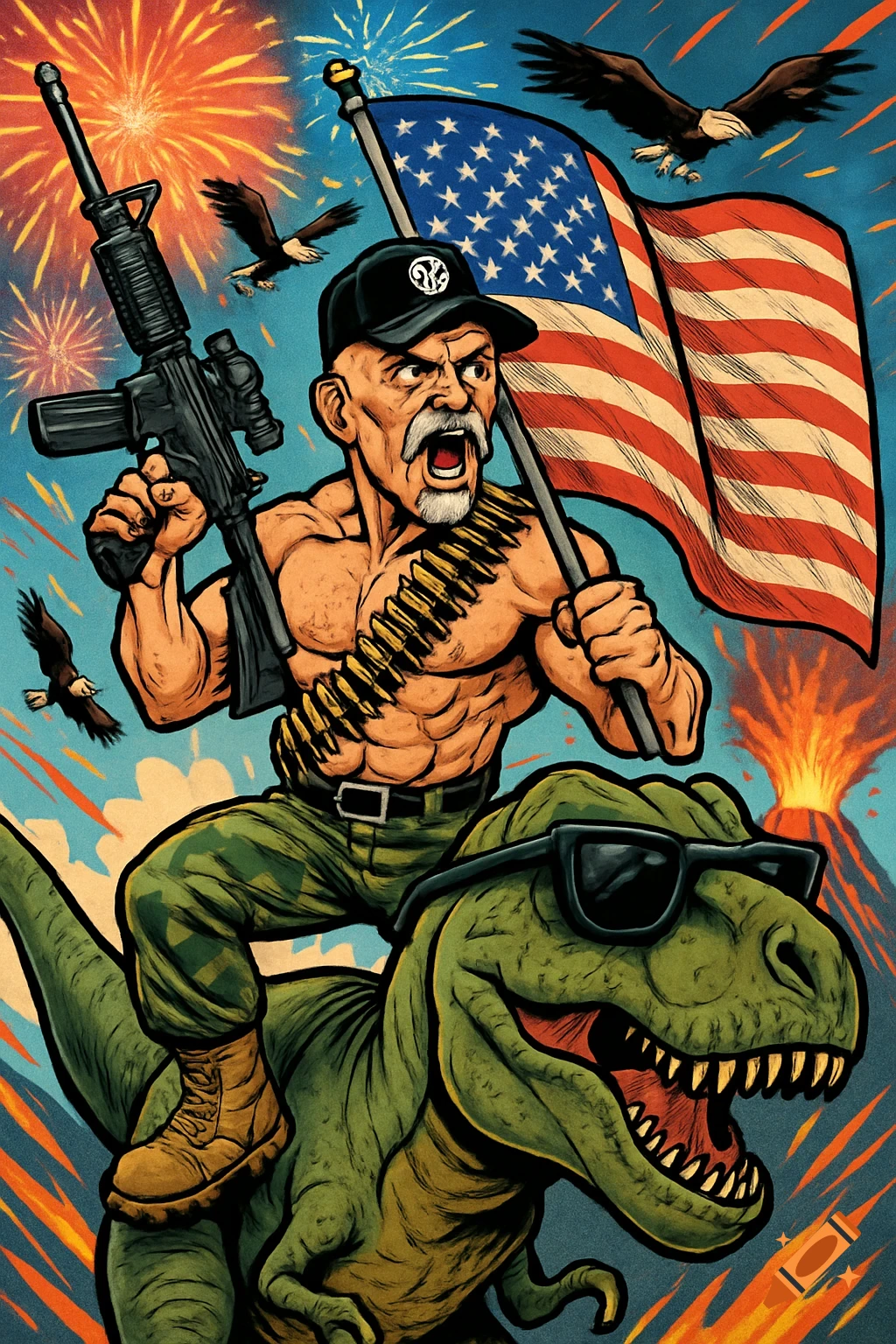 Comic book style illustration of an AK-47 assault rifle firing, with ...