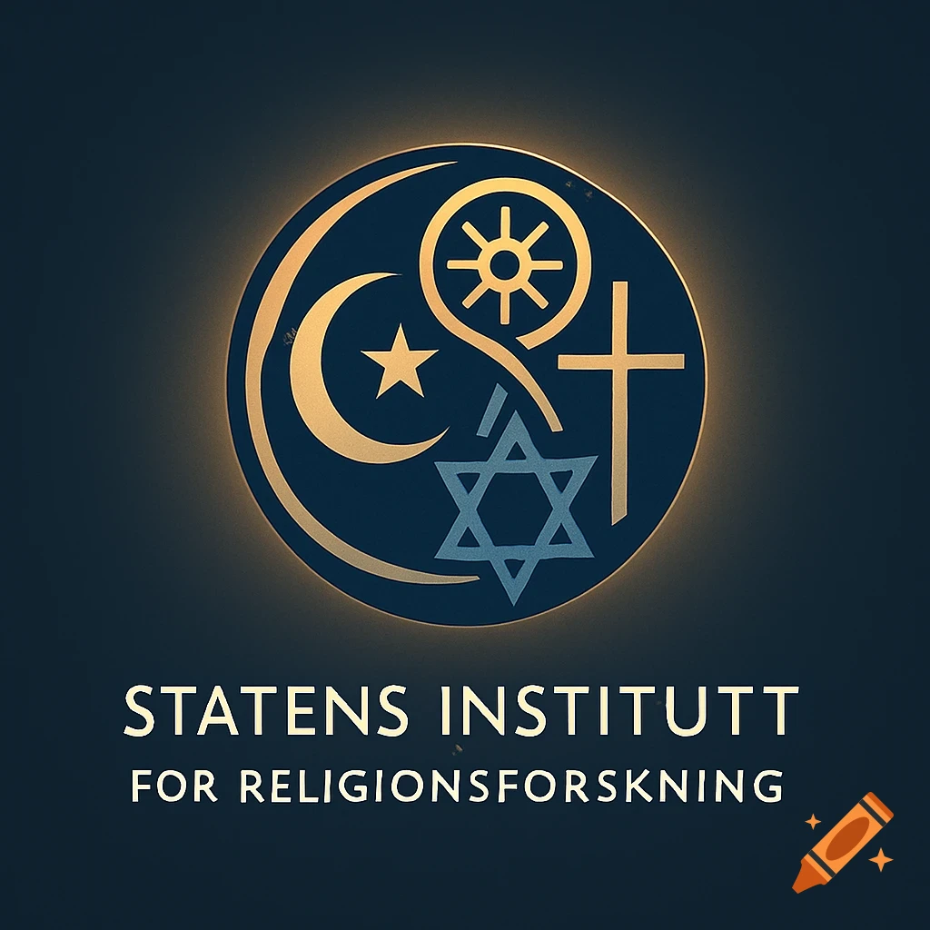 A stylized logo featuring a crescent moon and star, Dharma wheel, cross, and Star of David, with text 'STATENS INSTITUTT FOR RELIGIONSFORSKNING' below.