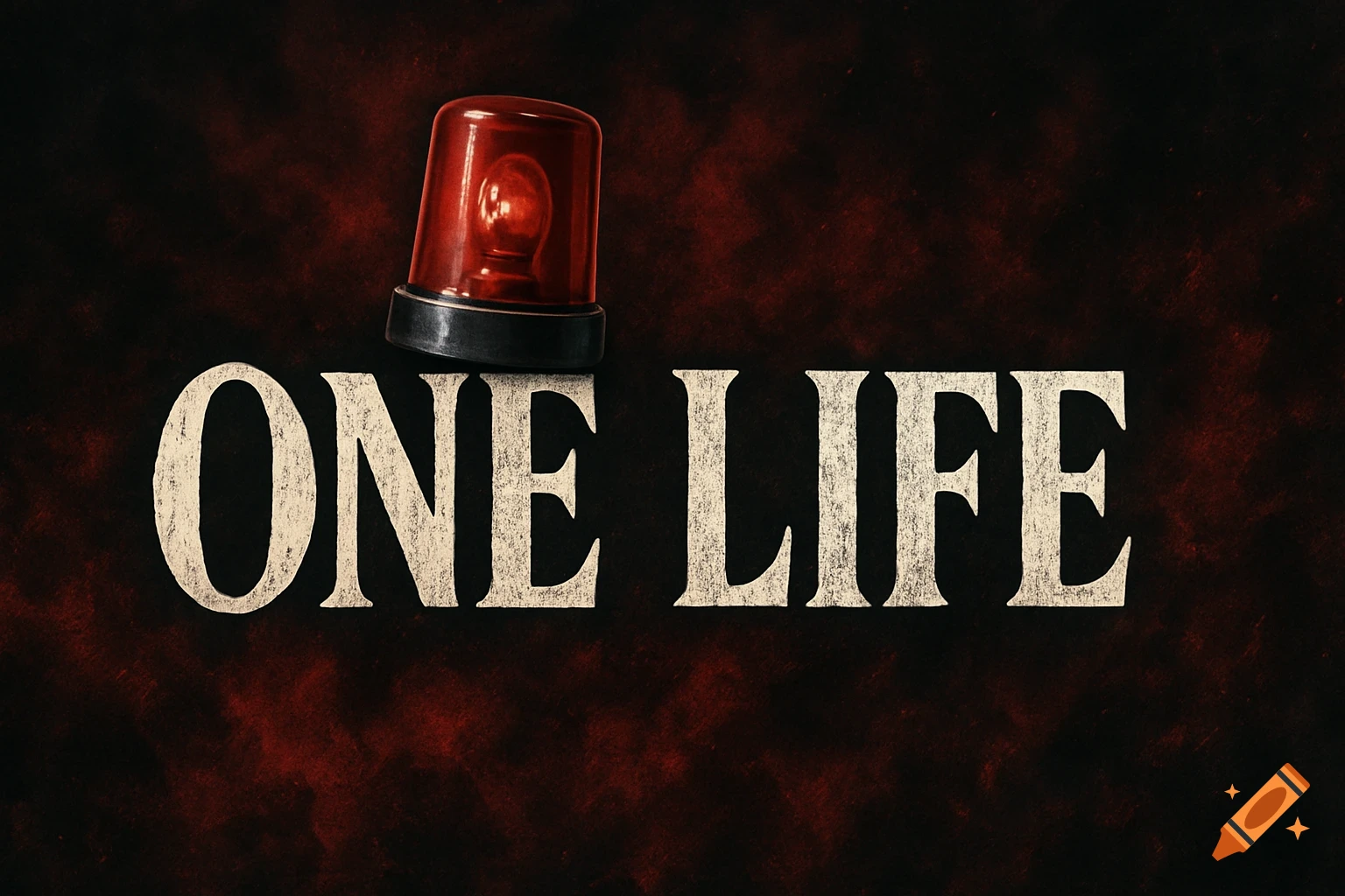 Red siren above the textured white text 'ONE LIFE' on a dark red and black grunge background.