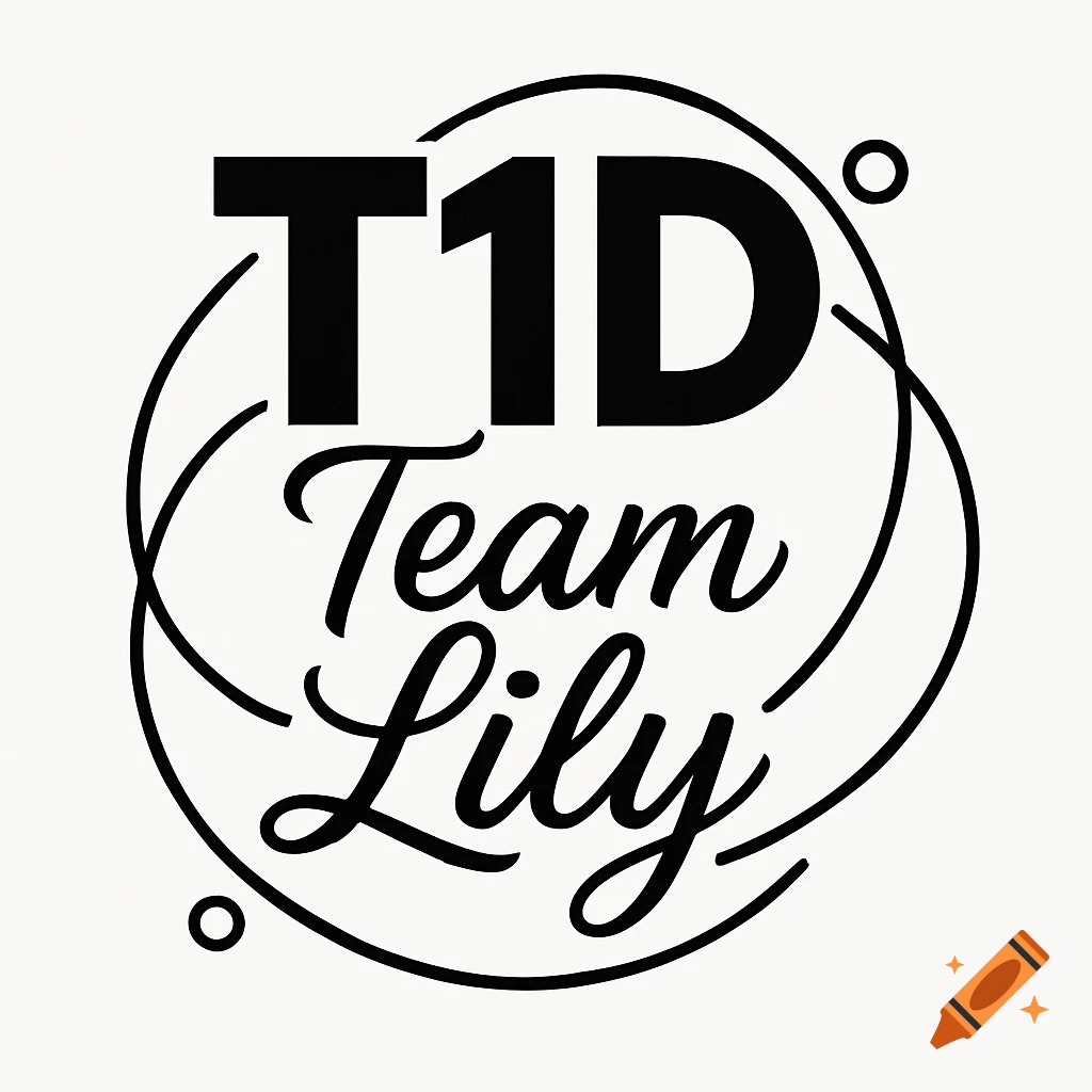 Black and white logo with bold 'T1D' and script 'Team Lily' text, surrounded by abstract lines and circles.