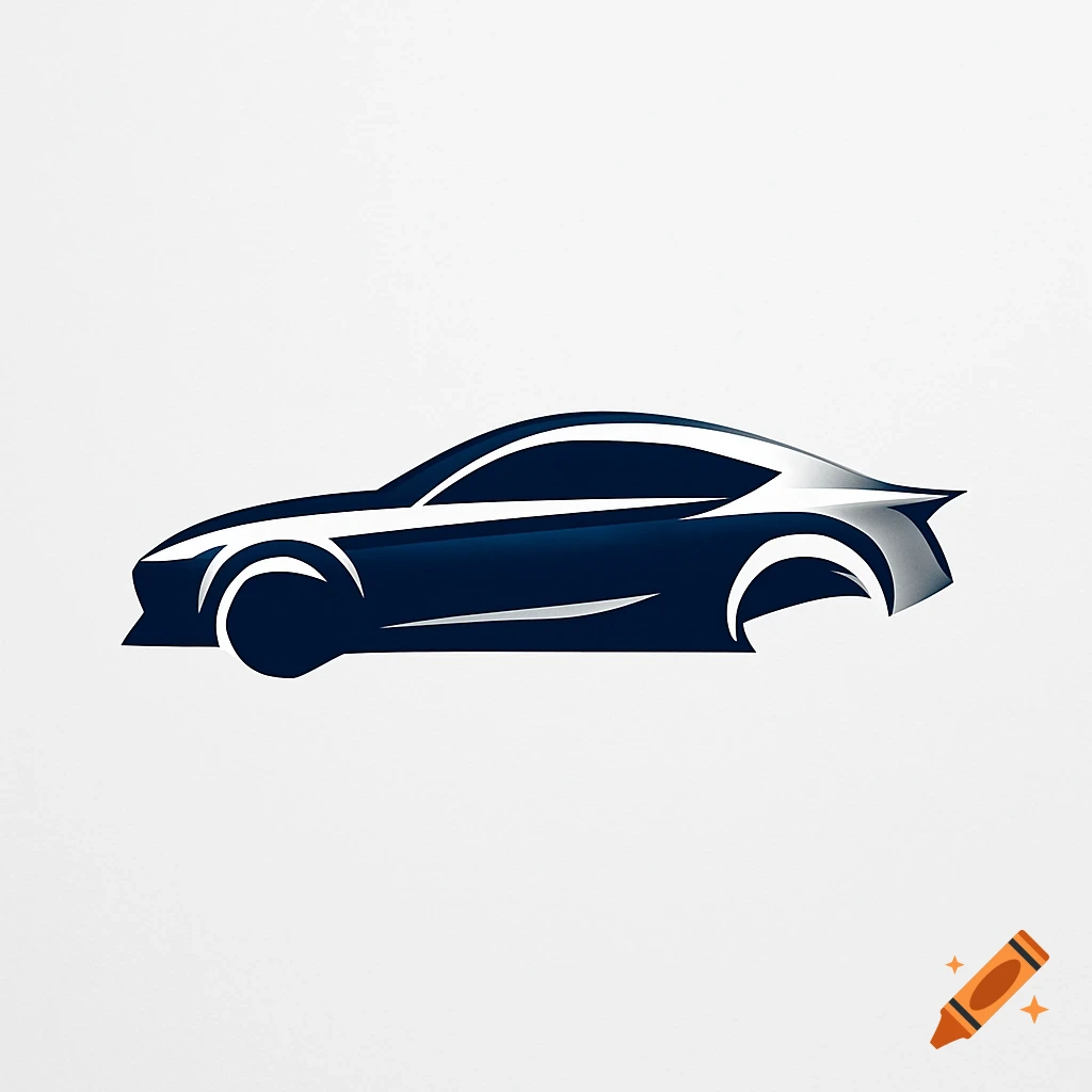 A stylized dark blue and white car logo in profile on a white background.