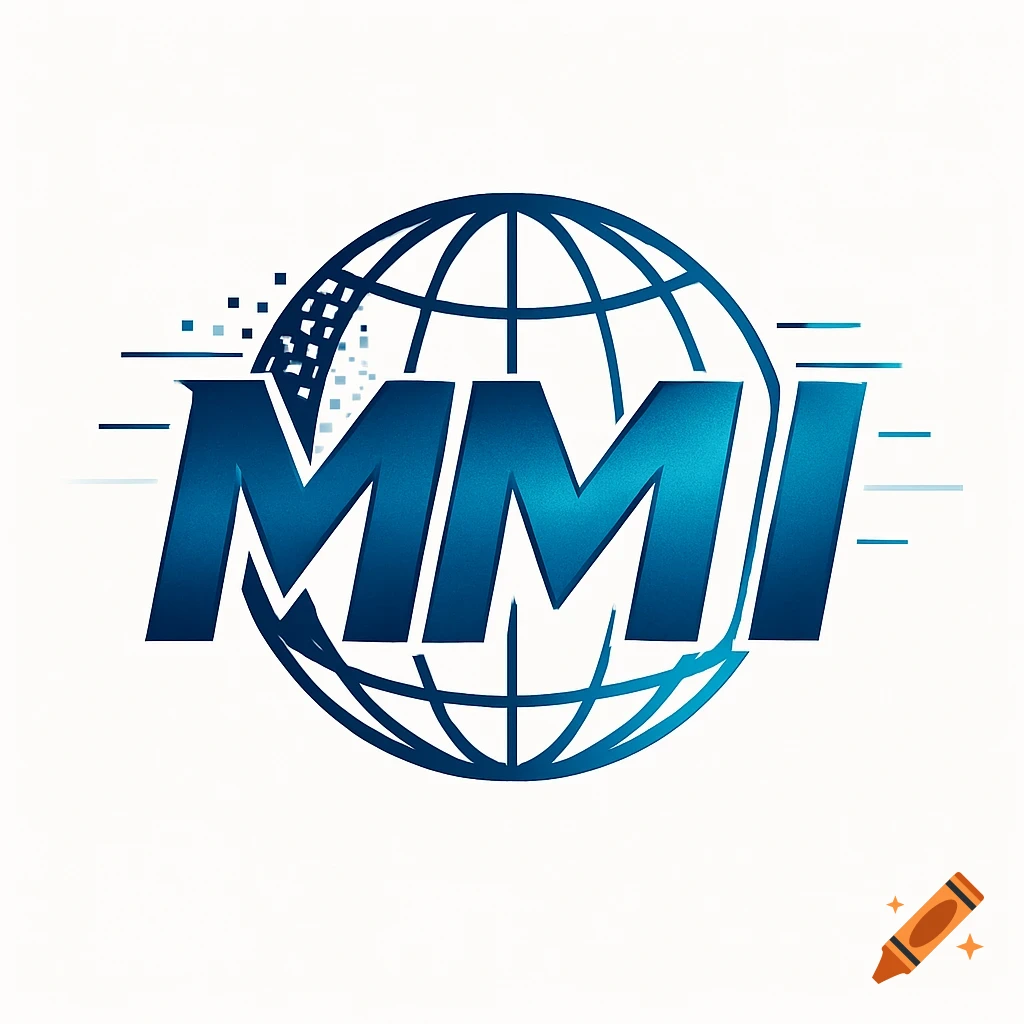 Blue MMI text logo over a stylized globe with digital pixel elements.