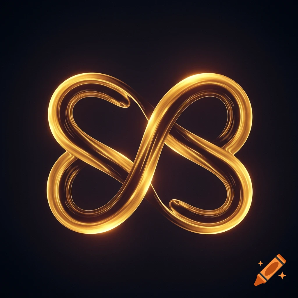 A glowing golden infinity symbol on a dark background.