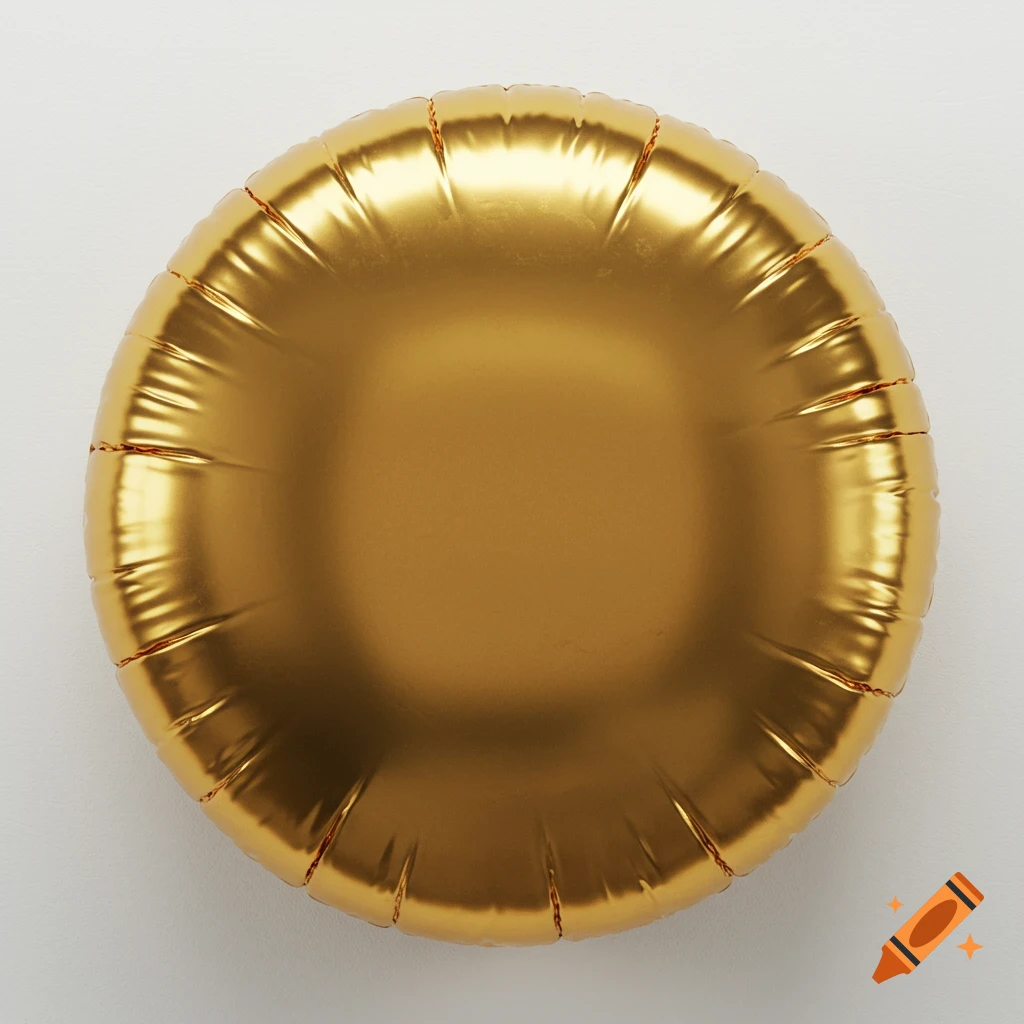 A circular gold metallic balloon with realistic reflections against a plain white background.
