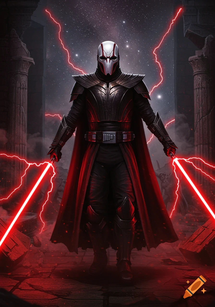 Darth Vader stands stoically in a comic book art style, against a ...