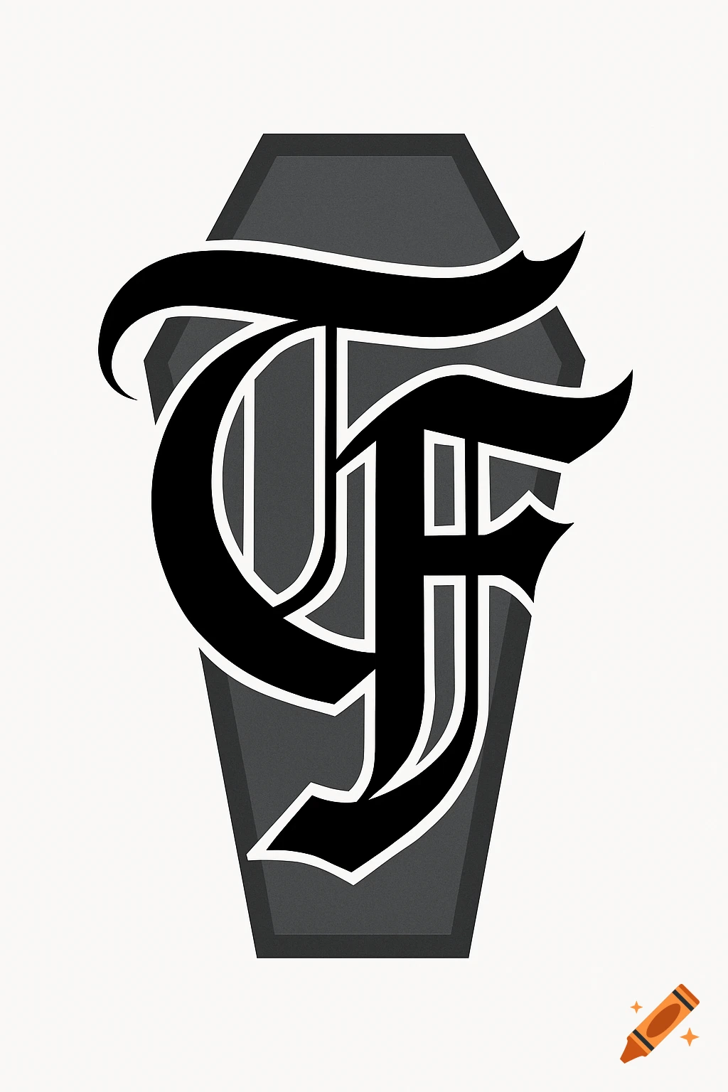 Black and gray gothic logo featuring combined letters 'T' and 'F' over a coffin shape.