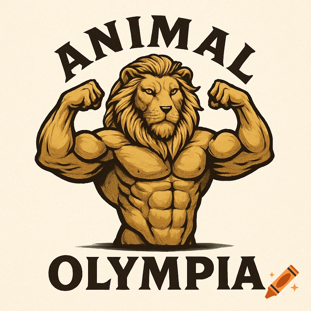 A stylized logo features a muscular, anthropomorphic lion flexing its biceps. The word "ANIMAL" curves above its head, and "OLYMPIA" is below.