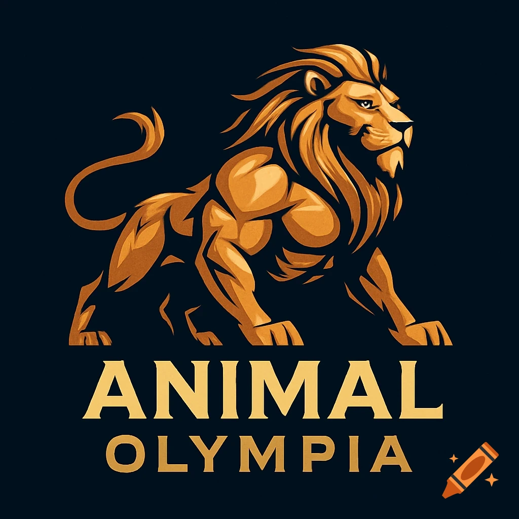 A stylized gold logo of a muscular lion crouching, with the words "ANIMAL OLYMPIA" in gold text below it.