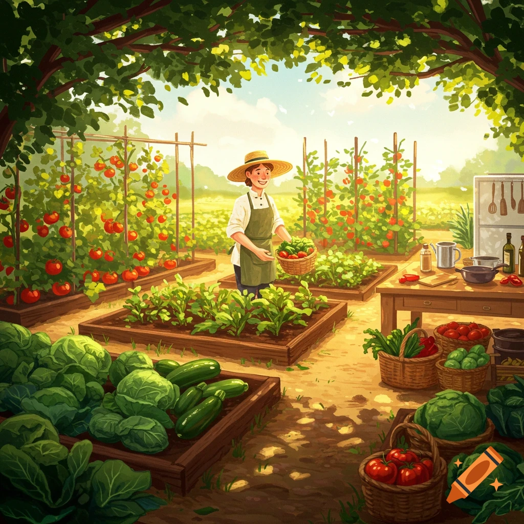 Square Garden With Growing Vegetables created on Craiyon, image size:1024x1024