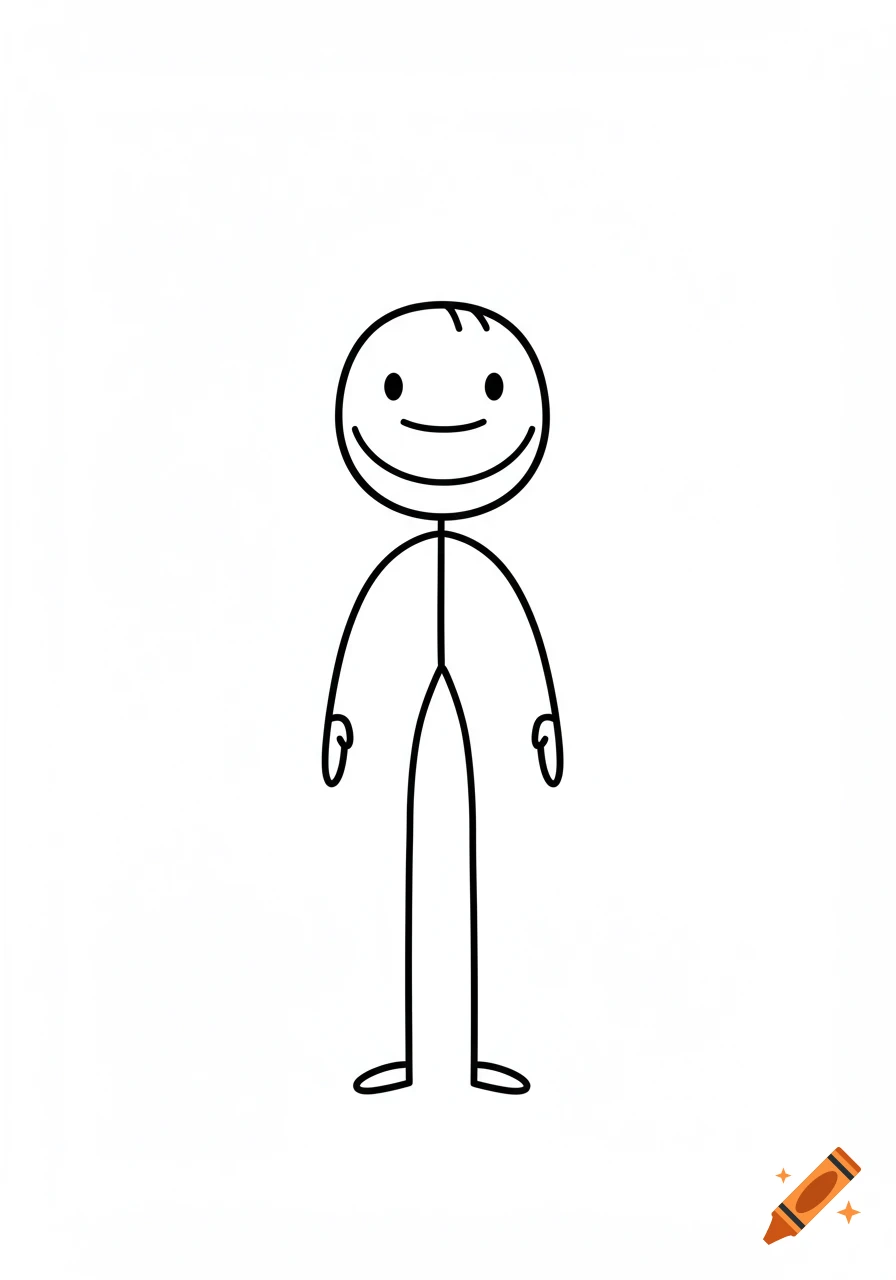 A smiling stick figure drawing on a white background.