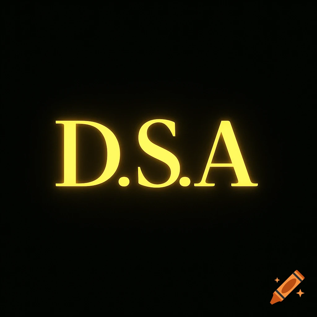 Yellow glowing letters D.S.A on a black background.
