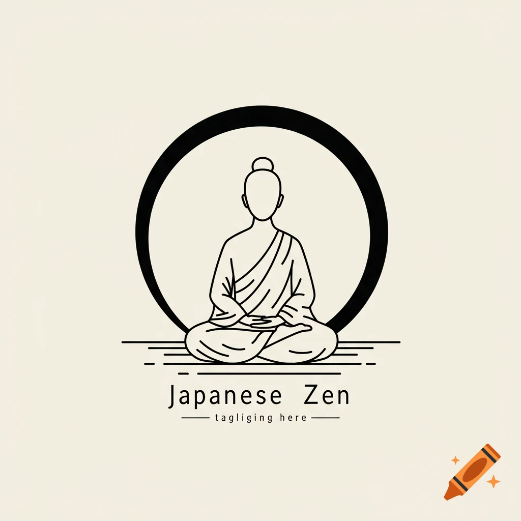 A minimalist line art logo of a person in a Zazen meditation pose within a black circle, with text 'Japanese Zen'.