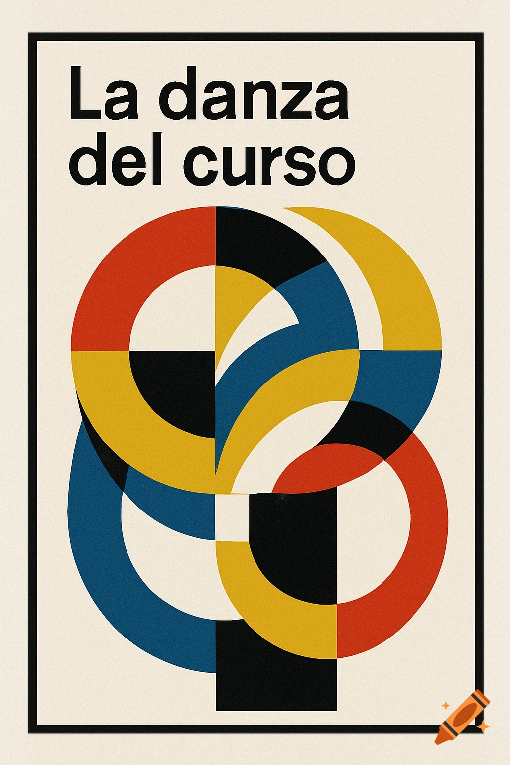 Bauhaus-inspired abstract poster with 'La danza del curso' text and overlapping geometric shapes in red, blue, yellow, and black.