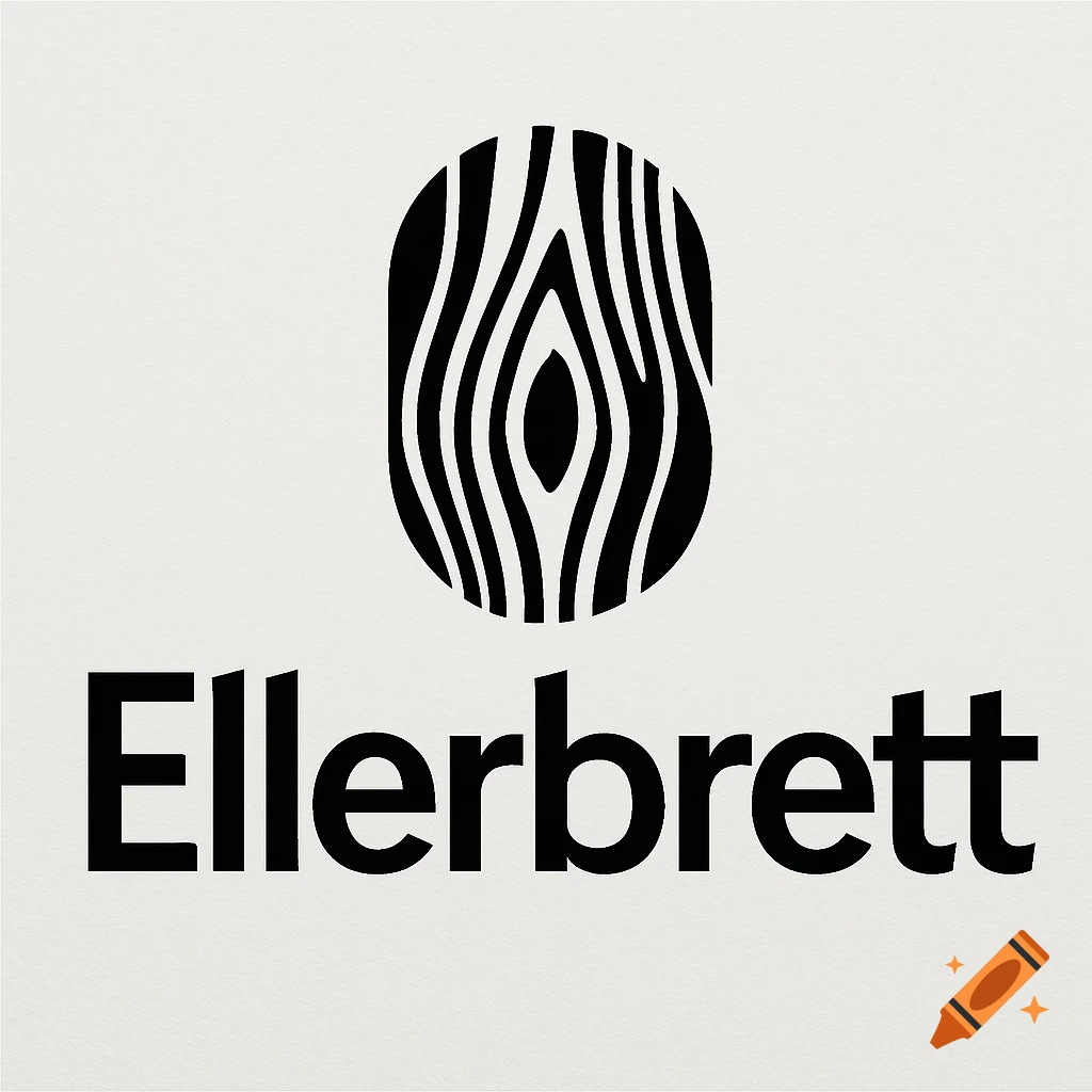 Black logo for 'Ellerbrett' with a wood grain pattern above the text on a light background.