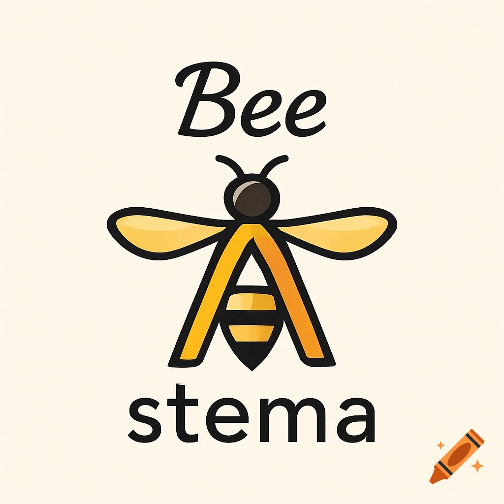 Minimalist logo of a bee shaped like letter A with 'Bee' text above and 'stema' text below.
