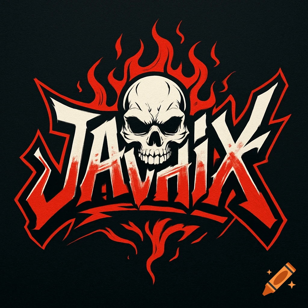 Javhix logo with stylized graffiti text, a skull, and red flames on a black background.