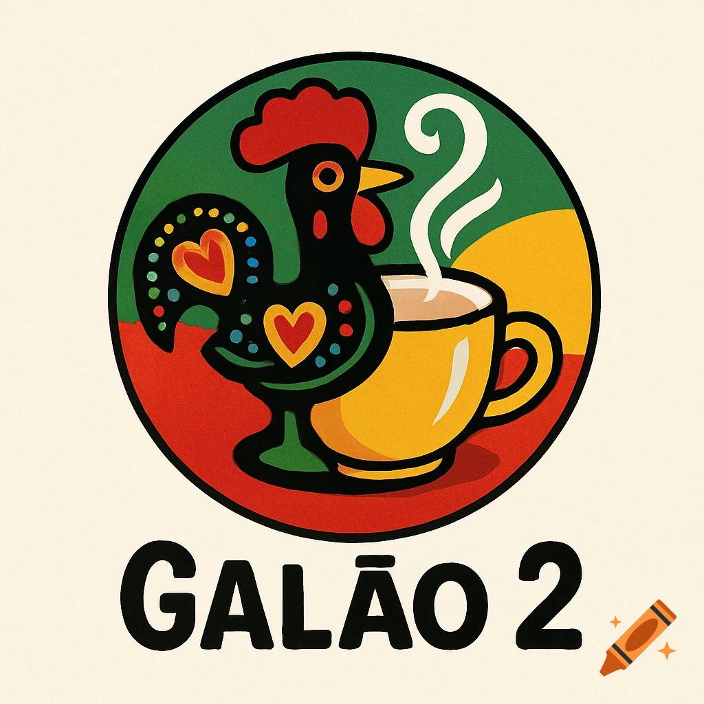 Stylized logo of a Rooster of Barcelos next to a steaming coffee cup inside a circular emblem, with "GAL O 2" text below.