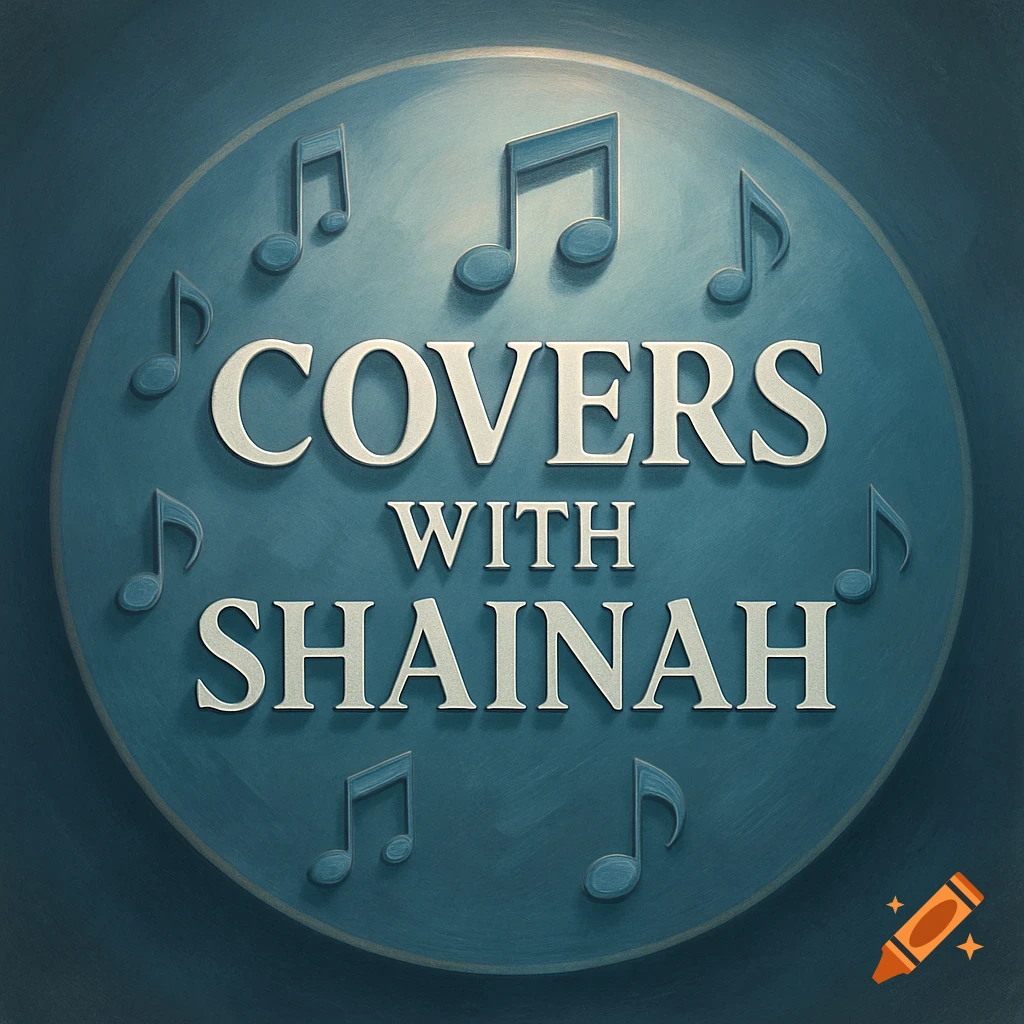 Blue circular logo with musical notes and the text 'COVERS WITH SHAINAH' in white, embossed letters.